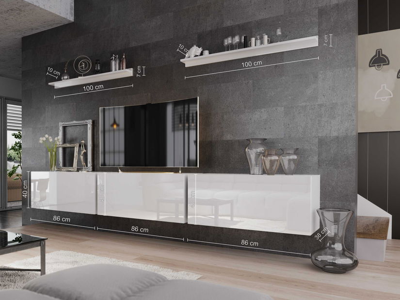 Obývací stěna Balldy (bílá + bílý lesk)