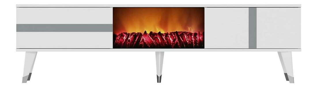 TV stolek/skříňka s krbem Vekika 3 (bílá + stříbrná)