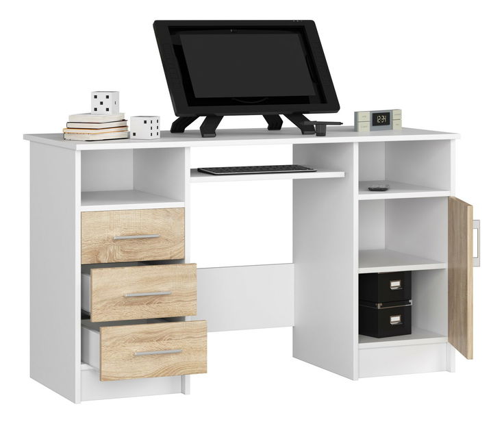 PC stolek Aziza (bílá + dub sonoma)