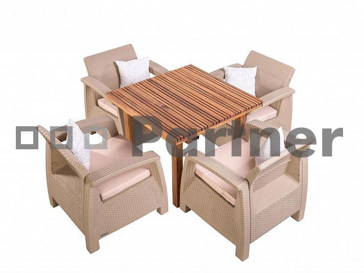 Zahradní sestava Leeds III. 1+4 (piesková) (um. ratan)