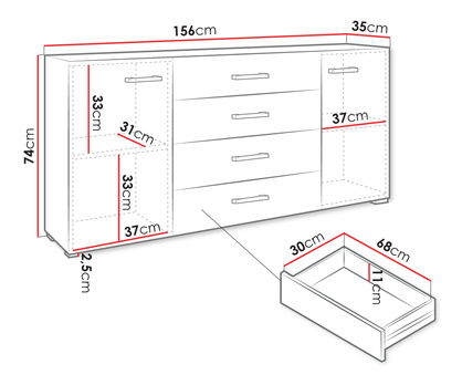 Komoda Teratino 2D4SZ (bílá)