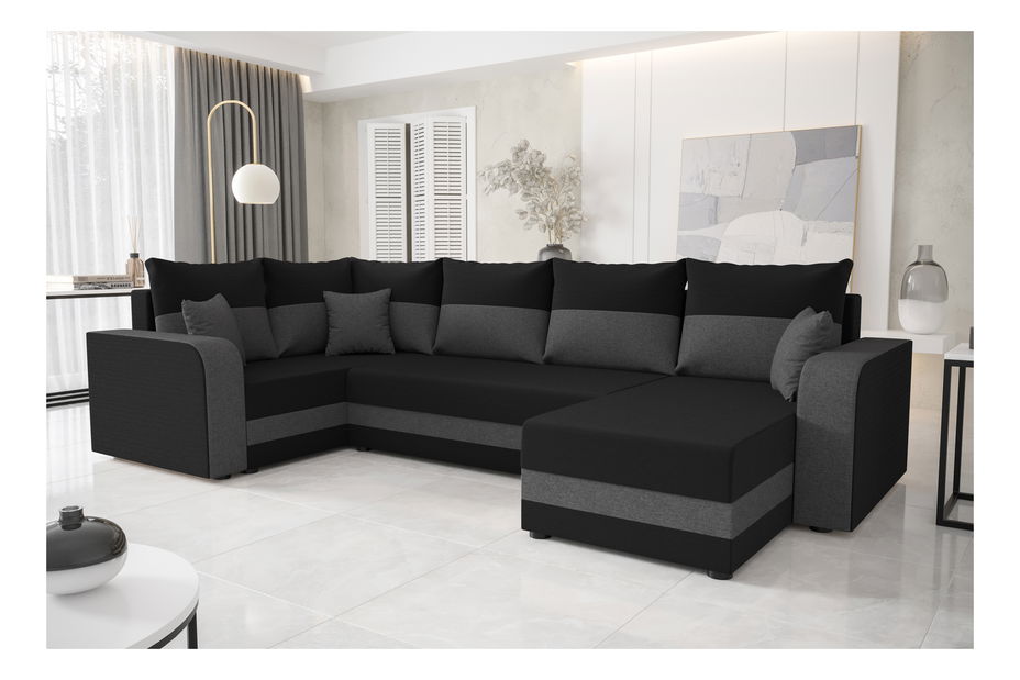 Rohová sedačka ve tvaru U Harmony Long (černá + červená) (L)