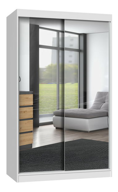 Šatní skříň s posuvnými dveřmi Igatossa 120 C (bílá) (se zrcadlem)