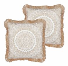 Sada 2 ozdobných polštářů 45 x 45 cm Geram (béžová + bílá)