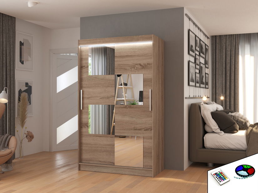 Šatní skříň Lagneo (truflová) (s led osvětlením) (se zrcadlem)