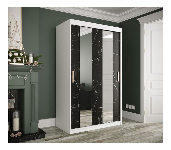 Šatní skříň 120 cm Marbelo P (matná bílá + černý mramor)