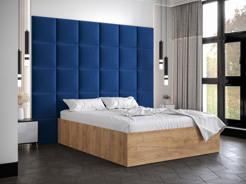 Manželská postel s čalouněným čelem 160 cm Brittany 3 (dub craft zlatý + modrá) (s roštem)