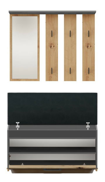 Předsíňová sestava Puntuable 1 (antracit + dub artisan) (se zrcadlem)