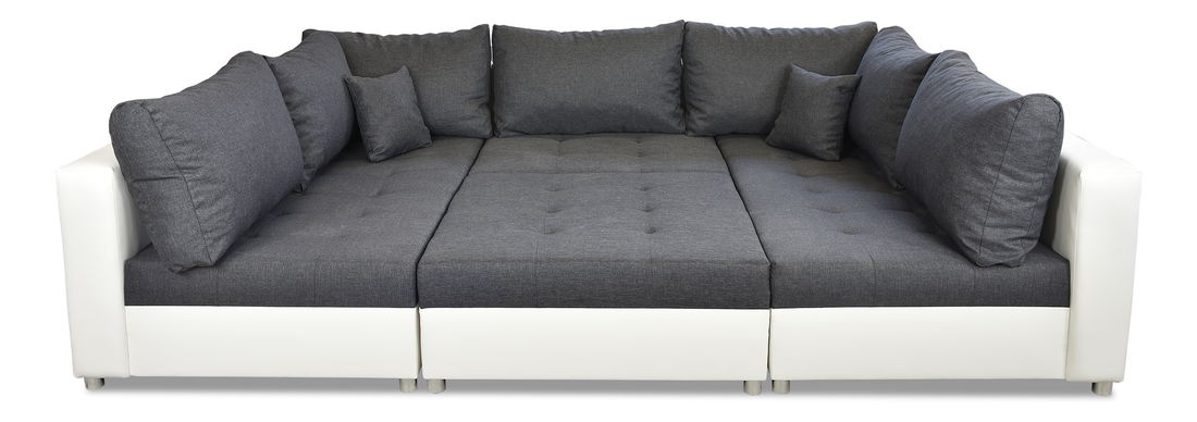 Rohová sedací souprava U Deron  (s taburetem) (P) (šedá + bílá)