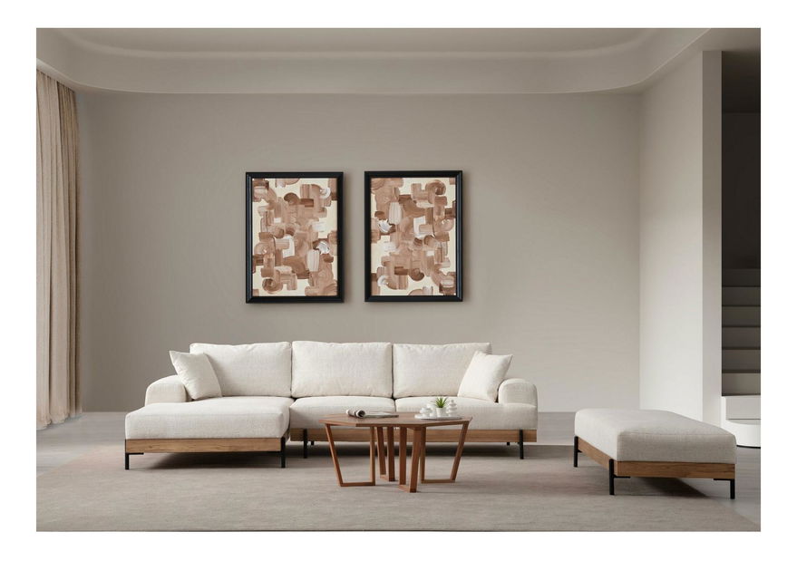 Rohová sedačka Etorella (L) (bílá + dub)