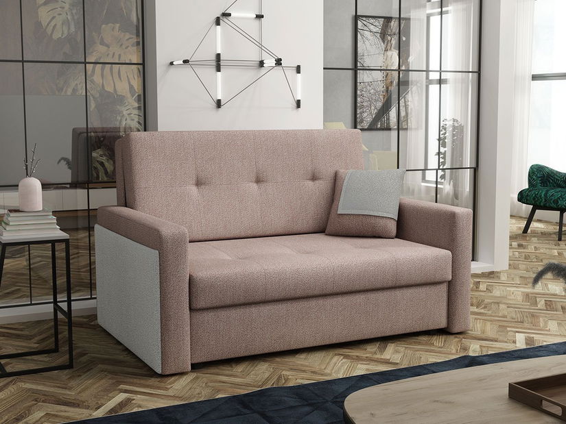 Rozkládací pohovka Carivia Mel II (růžová + šedá) (s úl. prostorem)