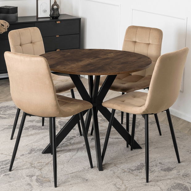 Jídelní stůl Loren 90 (dub rustikální + černá) (pro 4 osoby)