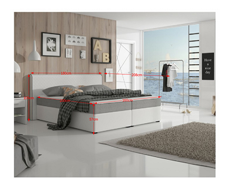 Manželská postel Boxspring 160 cm Namakyra Megakomfort (bílá + šedá) (s matrací a roštem)