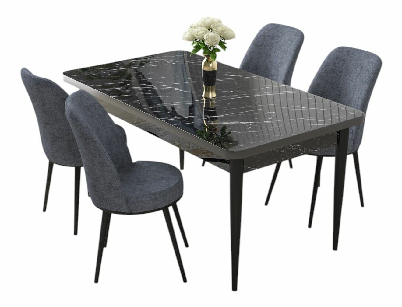 Jídelní set Nilla (černý mramor) (pro 4 osoby)