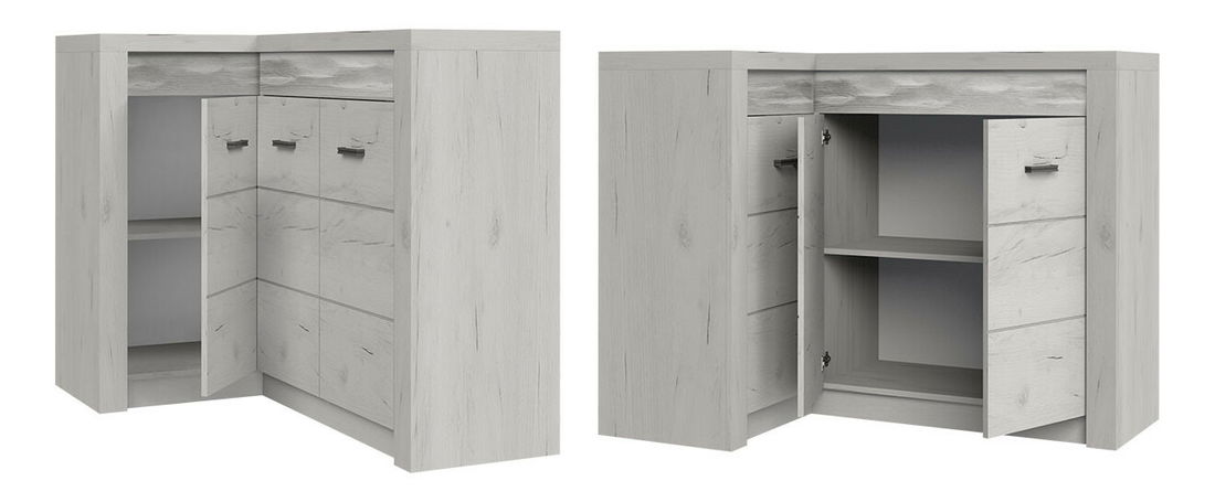 Rohová komoda Nadenas N15 O (jasan tmavý) (s teplým LED bílým osvětlením)