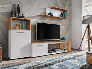 Obývací stěna Mantes WWT1 (bílá matná + dub wotan)