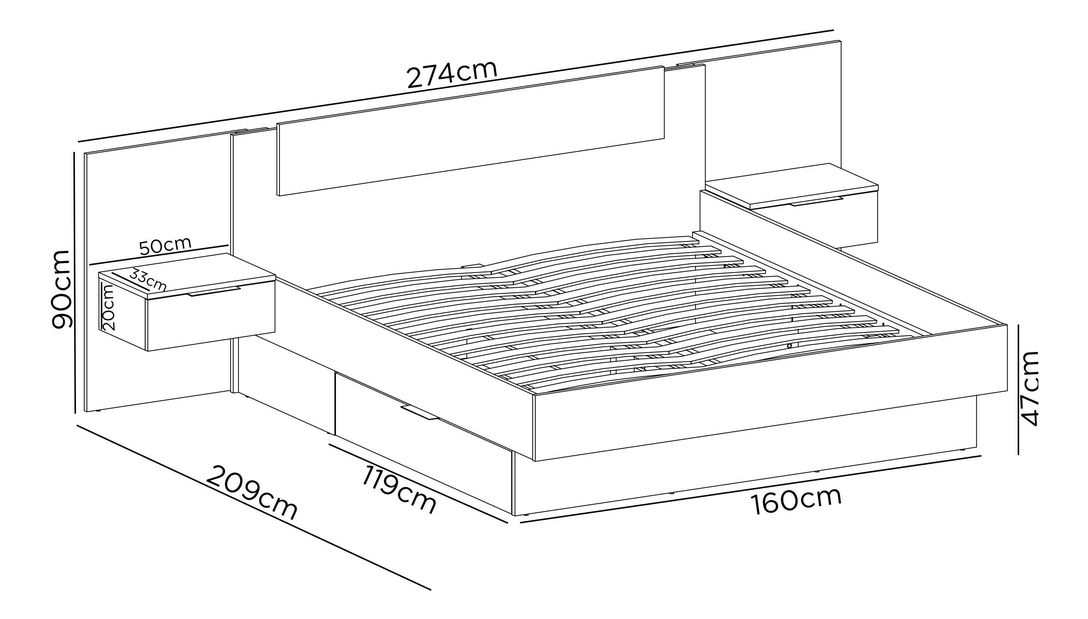 Manželská postel 160 cm Lewell (s čelním rámem) (s roštem a úl. prostorem) (dub artisan + černá)