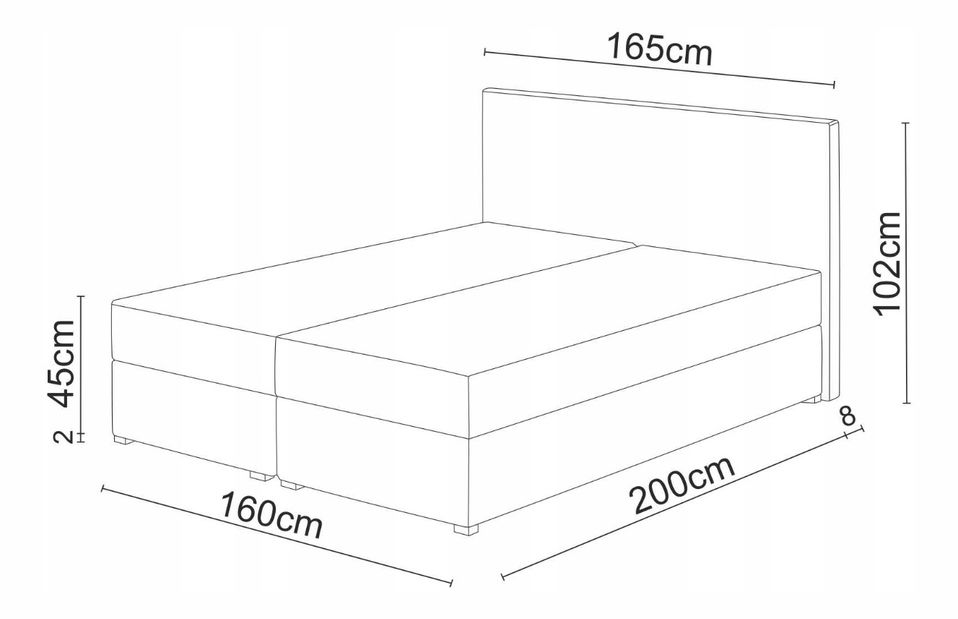 Boxspring postel 160x200 cm Mimosa (melíorvaná šedá + černá) (s roštem a matrací)