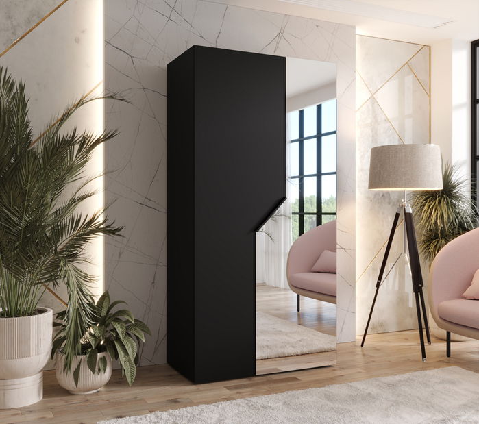 Šatní skříň Alaris 2 100 (černá) (se zrcadlem)