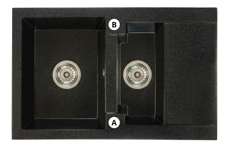 Kuchyňský dřez Dortuna (černá) (se 2 otvory pro baterii) (P)