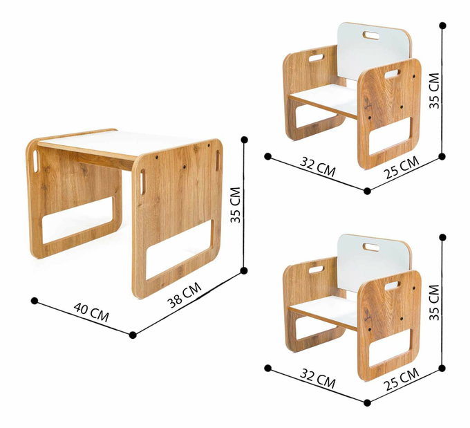  Set dětský stolek a židle Spaxie 2 (bílá + naturální)