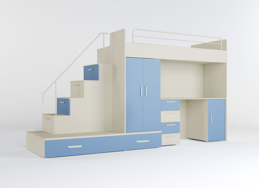 Dětská postel Ruby V (kašmír + světle modrá) (s rošty)