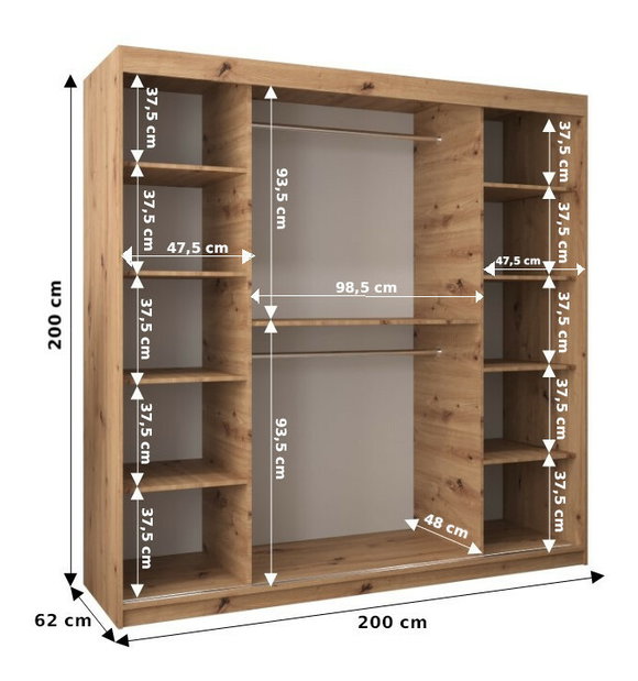 Šatní skříň 200 cm Eclipse (dub artisan + bílá matná)