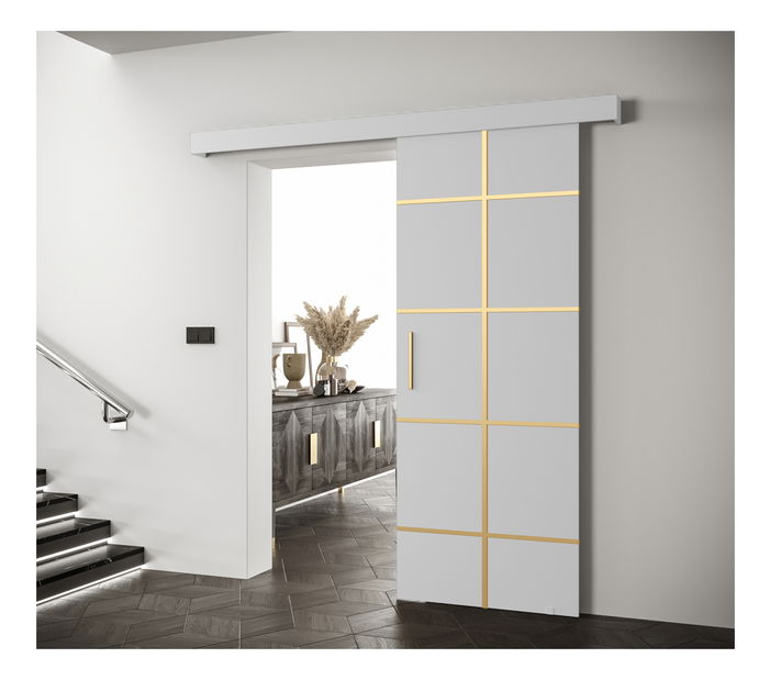Posuvné dveře 90 cm Sharlene III (bílá matná + bílá matná + zlatá)