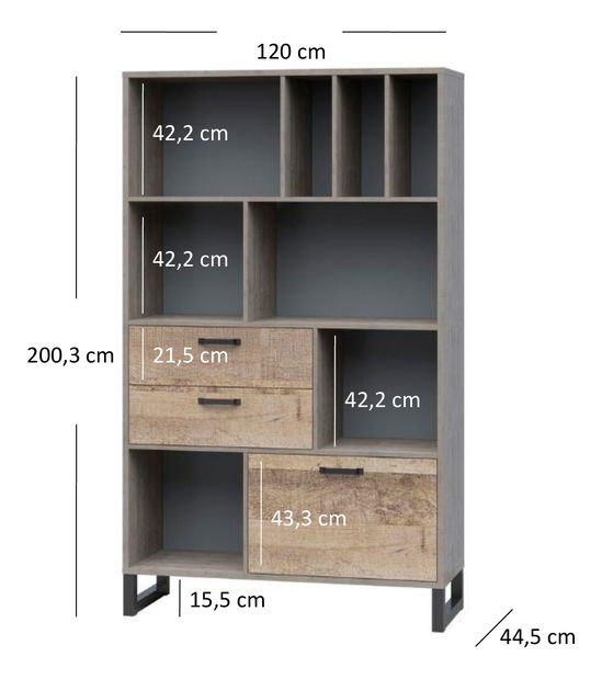 Regál Bennie 1D2S (šedá + dub pískový)