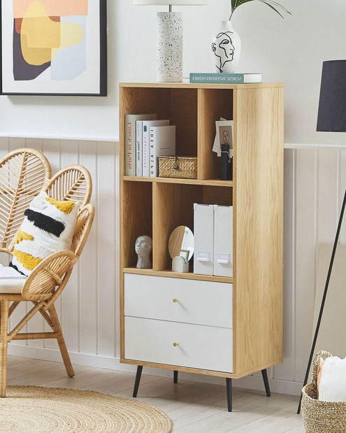 Regál RIMEN (světlé dřevo + bílá)