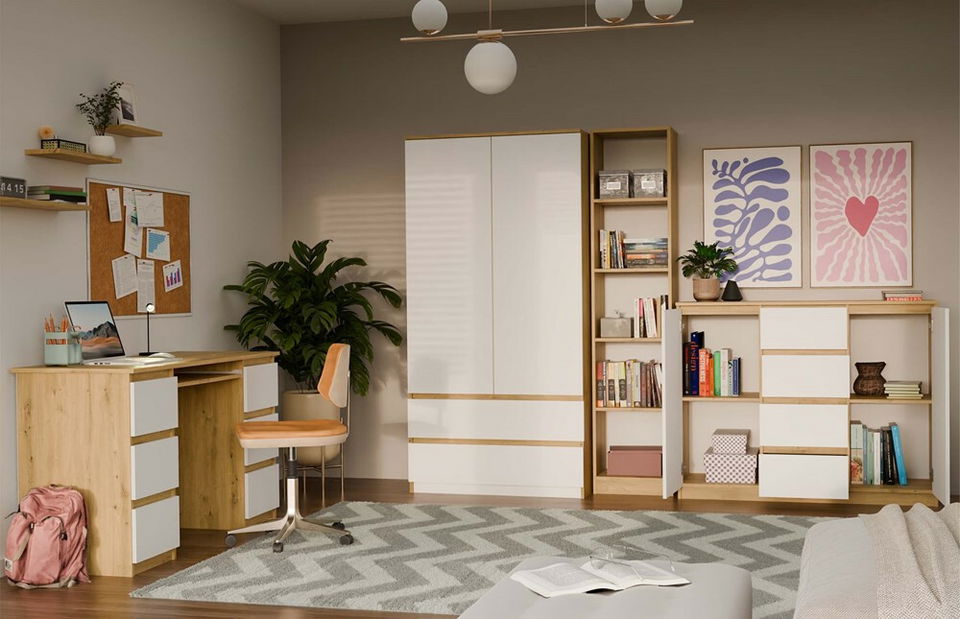 Komoda Musecalo 8 (dub artisan + bílá)