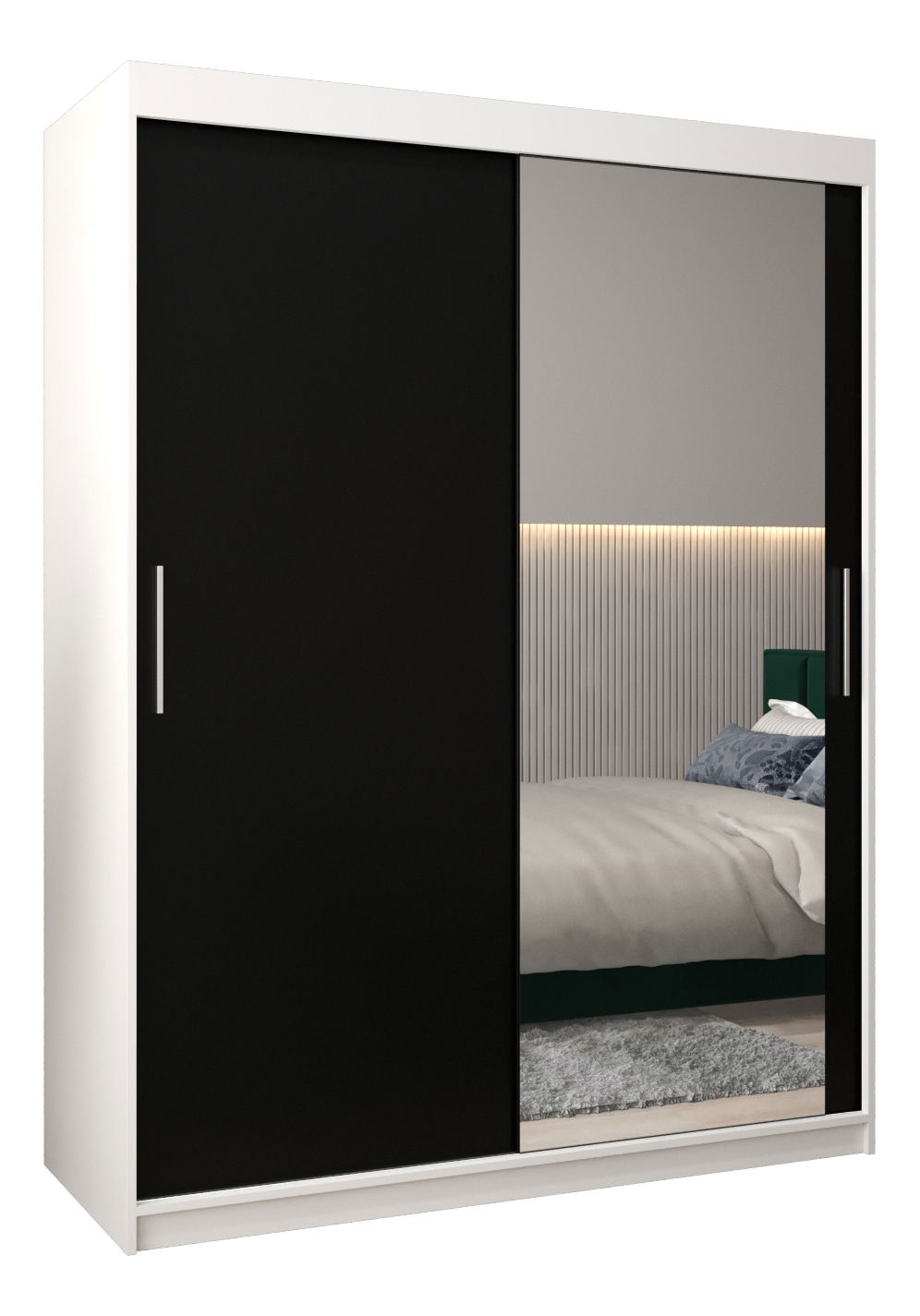 Šatní skříň 150 cm Toki 2 (Bílá matná + Černá matná)