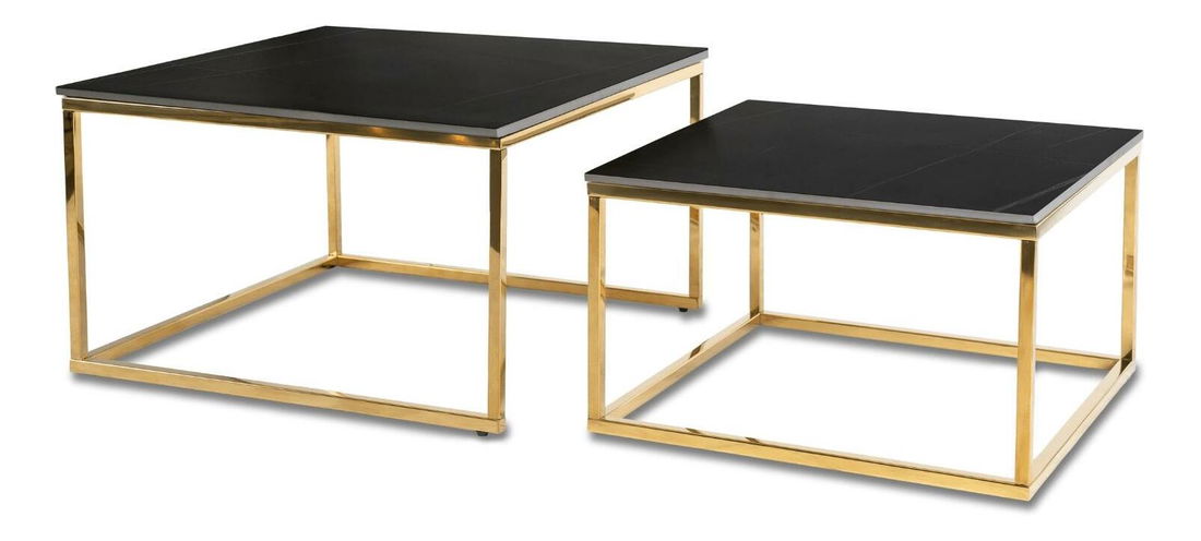Set 2 konferenčních stolků Texarkana (mramor černý + zlatá)