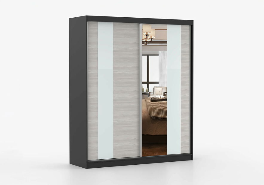 Šatní skříň Mebur 32 180 (černá + kathult + bílé sklo + zrcadlo)