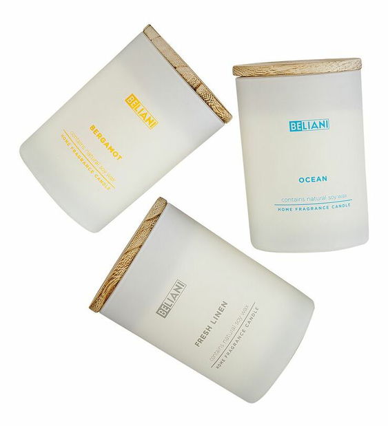 Sada 3 ks vonných svíček oceán/bergamot/svěží prádlo Saturnus (bílá)