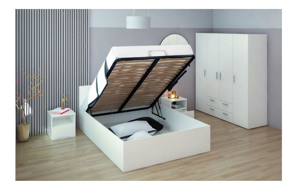 Manželská postel 140 cm Discutibles (bílá) (s roštem) (s úl. prostorem)