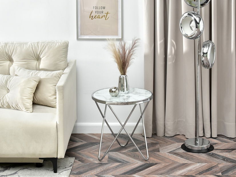 Konferenční stolek Armin S (bílý mramor + chromová)