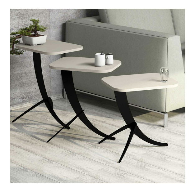 Set 3ks. konferenčních stolků Minuno (krémová)