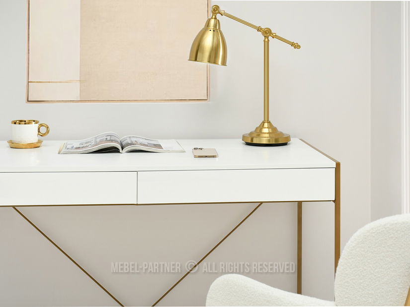 PC stolek Unica (bílé dřevo + zlatá) *bazar