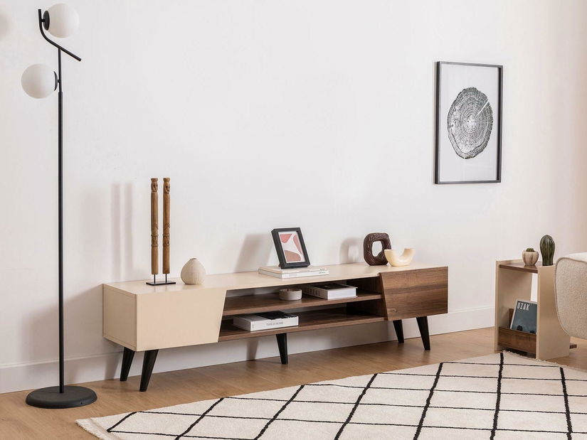 TV stolek/skříňka Pitudu (ořech + béžová)