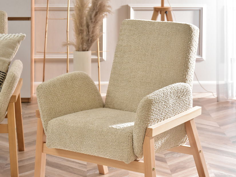 Relaxační křeslo Laopas (béžová + dub)