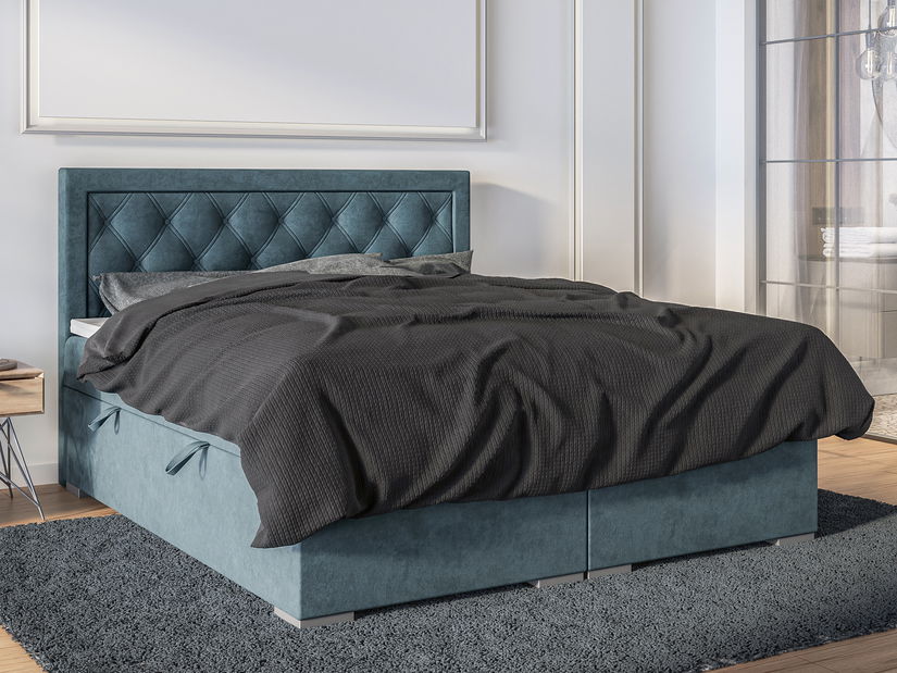 Jednolůžková boxspring postel 120 cm Maximilian (džínová modrá) (s matrací a úl. prostorem)