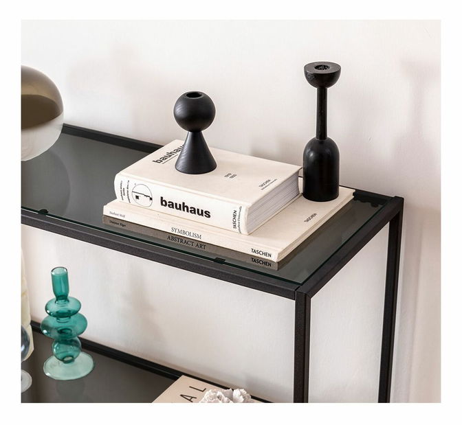 Konzolový stolek Bora (černá + sklo)