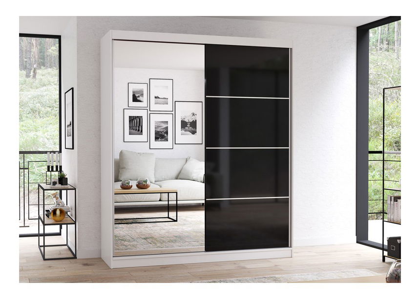 Šatní skříň Mebur 31 200 (bílá + lesk černý)