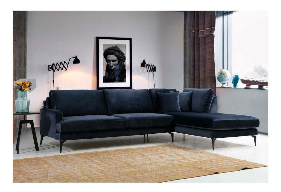 Rohová sedačka Papirolla (P) (námořnická modrá + černá)