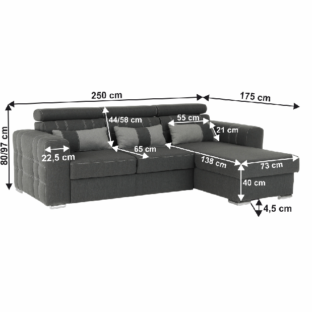 Rohová sedací souprava Charrel (tmavě šedá + světle šedá) (L)