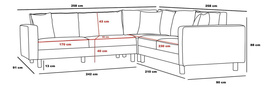 Rohová sedačka Berlunetta (antracit + zlatá)