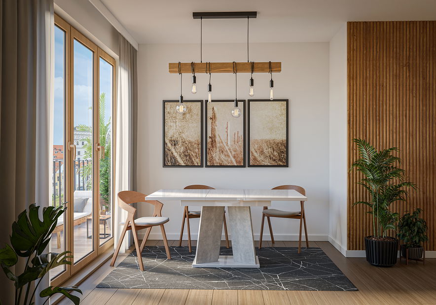 Jídelní stůl Mulnu (lesk bílý + kámen) (pro 4 až 6 osob)