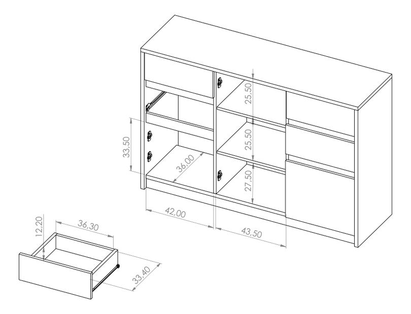 Komoda Desayuno K3D4SZ (dub monastery + lesk černý)