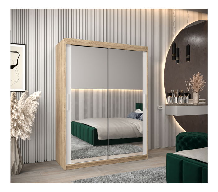 Šatní skříň 150 cm Toki 3 (Dub sonoma + Bílá matná)